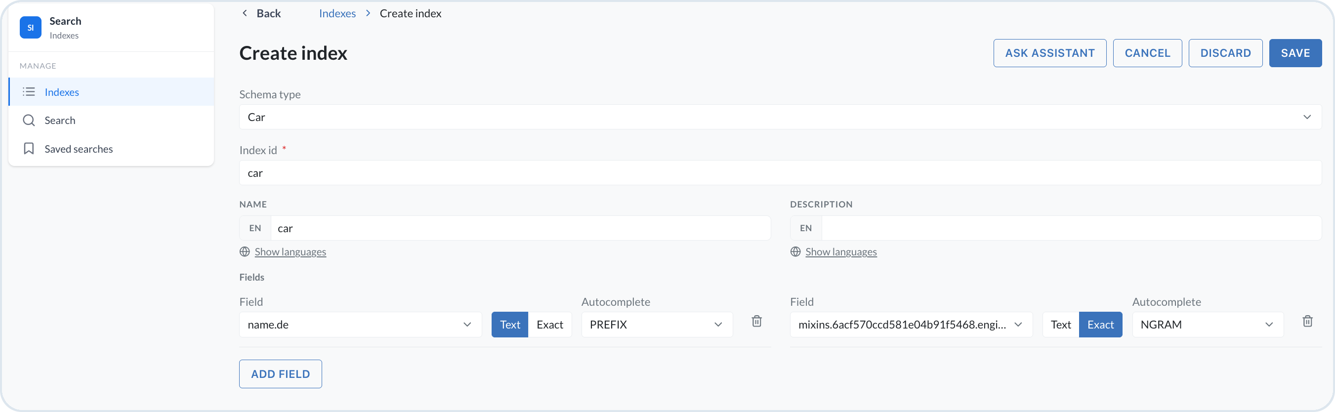 Create index form