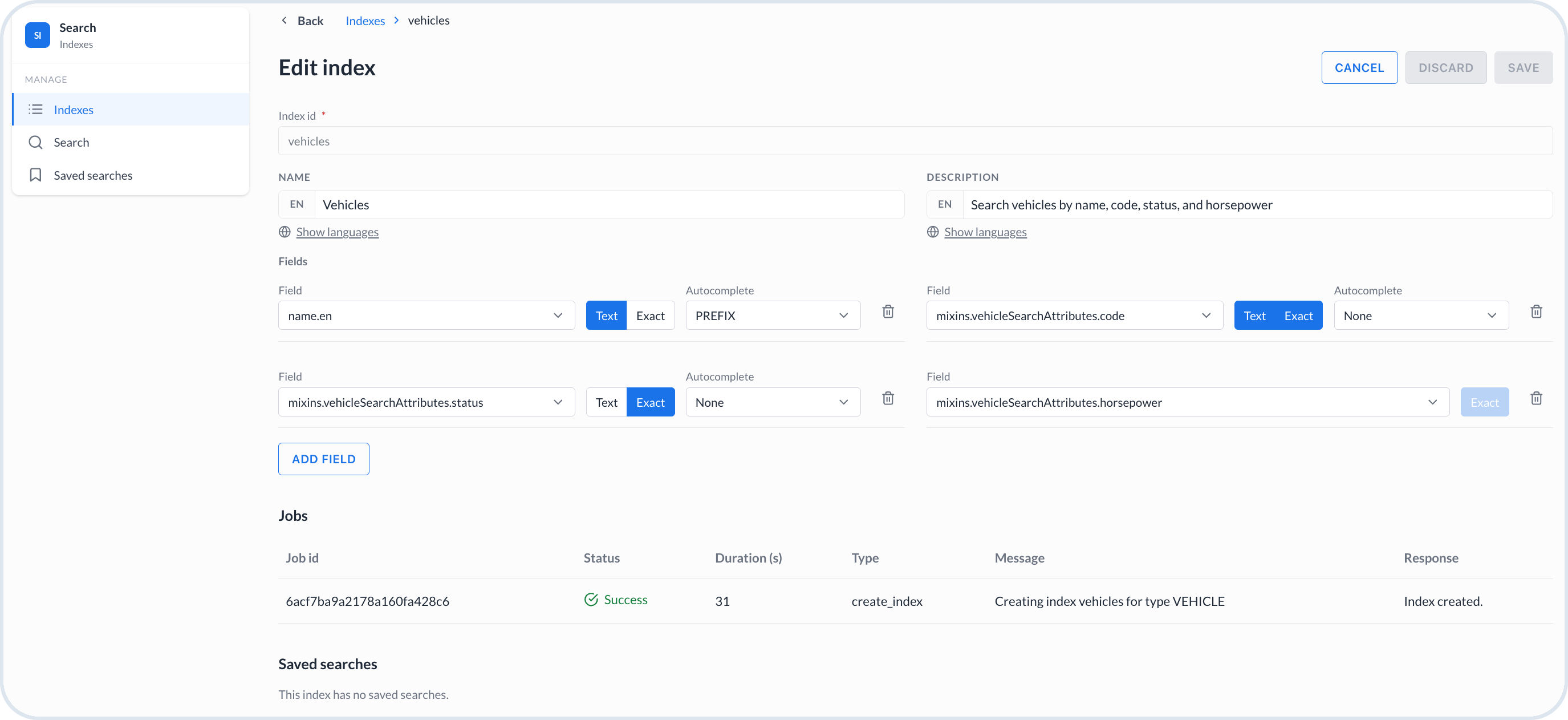 Edit index with jobs